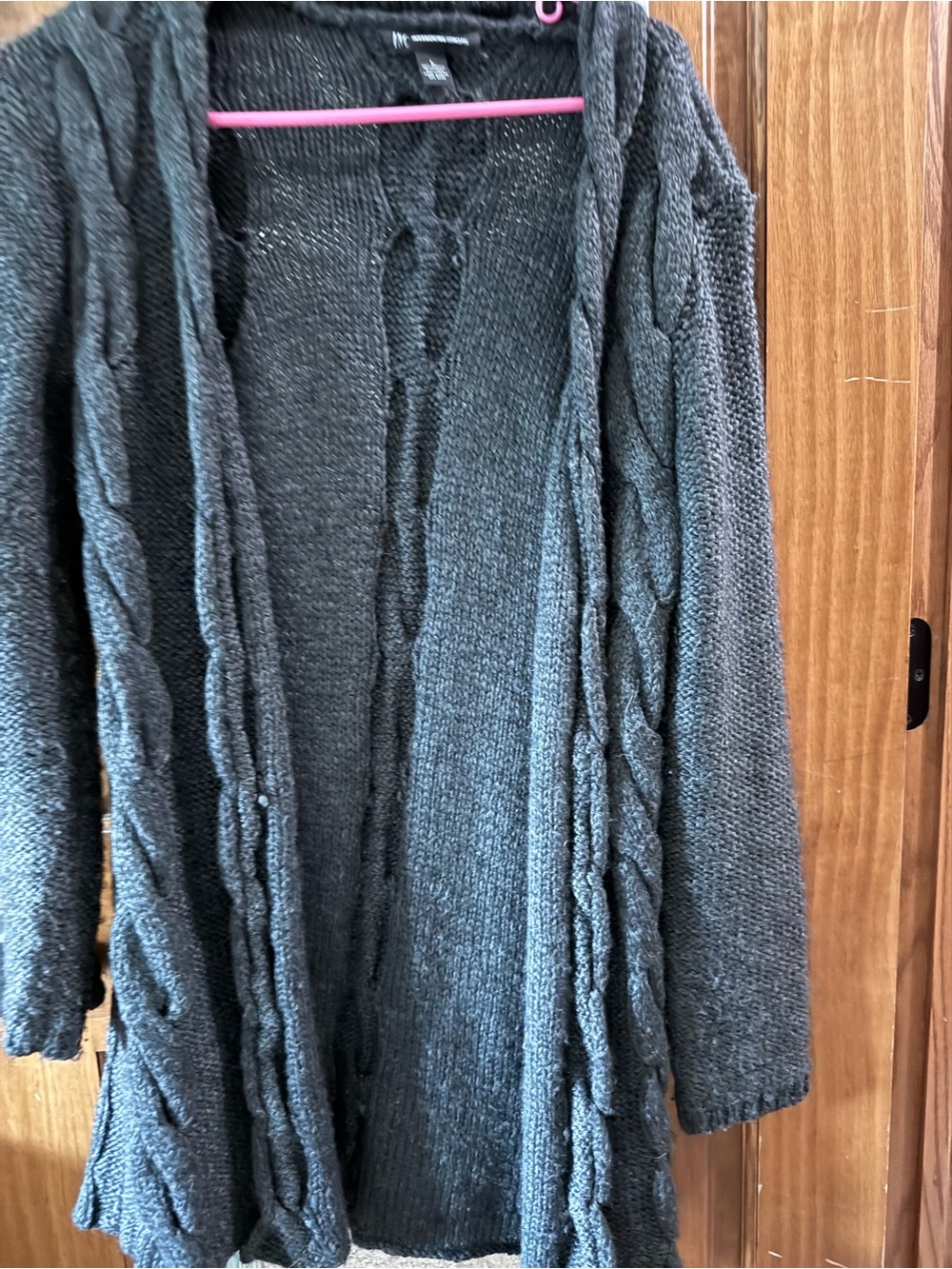 INC Cozy Open-Front Cable Knit Cardigan Sweater - Charcoal